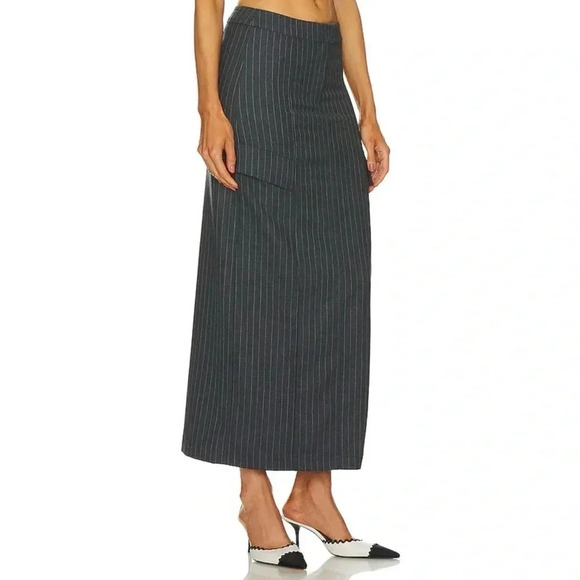 New Bec + Bridge Pine Maxi Skirt Cargo Wool Blend Revolve in Gray Pinstripe US 2 - Picture 3 of 13